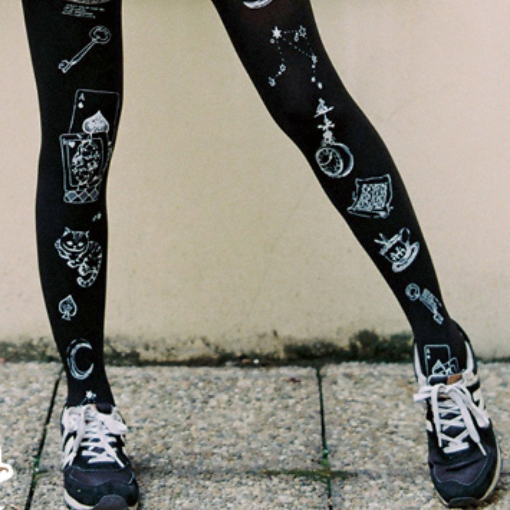 brand new black hosiery with hand drawing